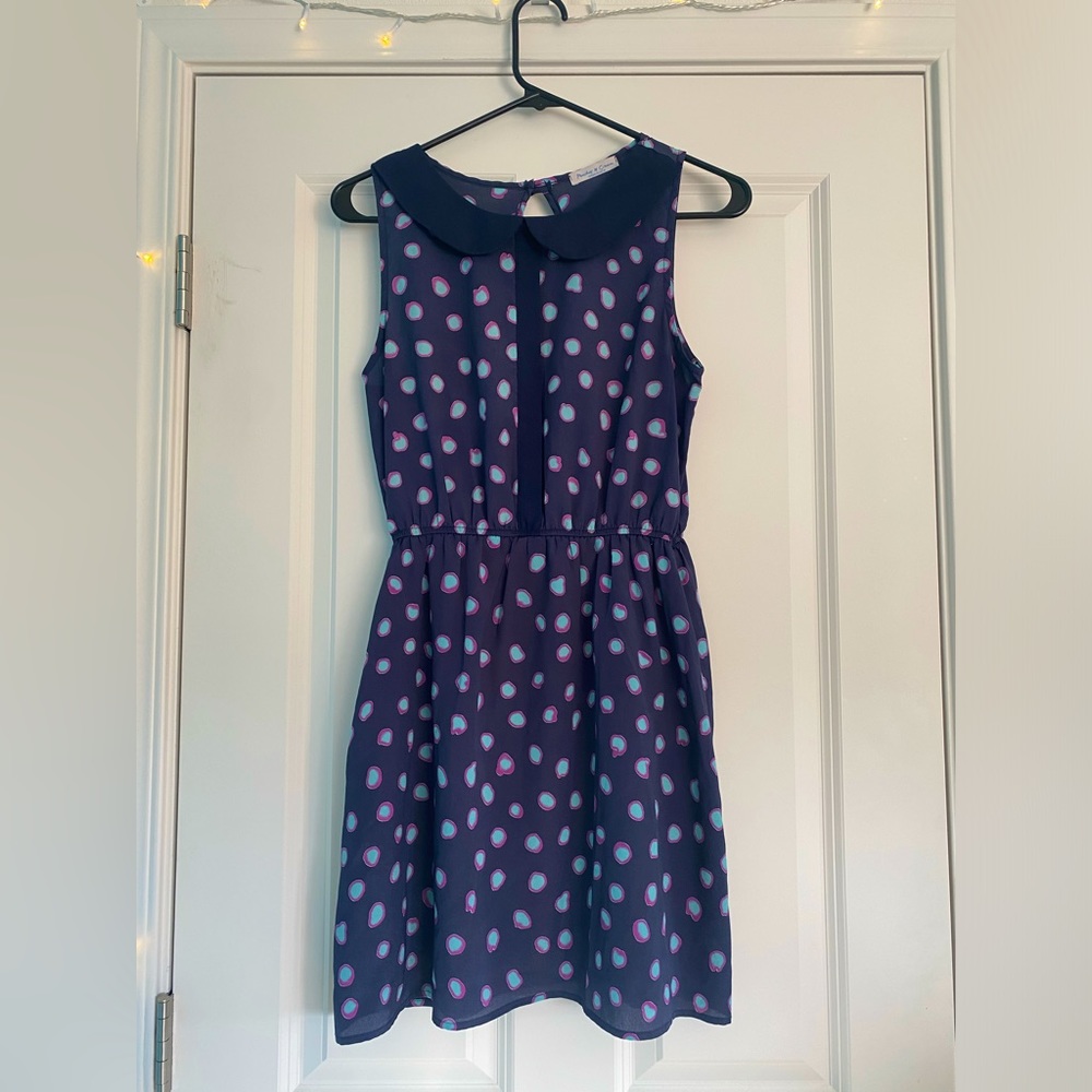 Peaches N Cream Blue and Purple Polla Dot Dress, Small